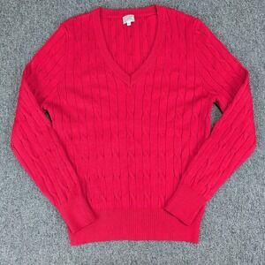 Cielo Preppy Cable Knit V-Neck Sweater Women XL Red Classic Academic Layering